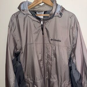 Columbia men’s L Two Tone Gray Windbreaker Zip Hooded Jacket